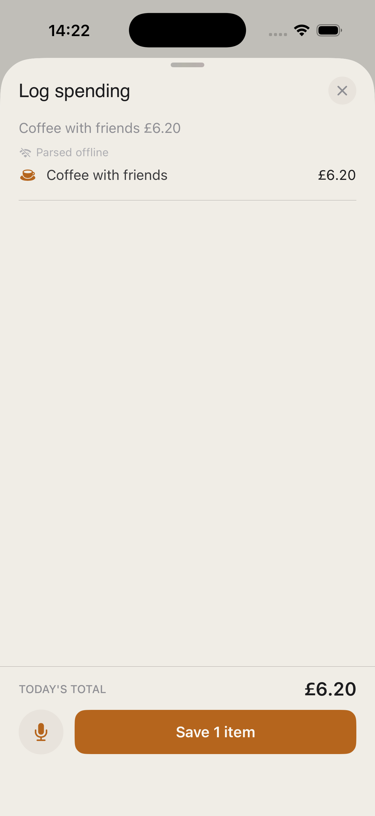 Coppr parsing an expense on the device while offline