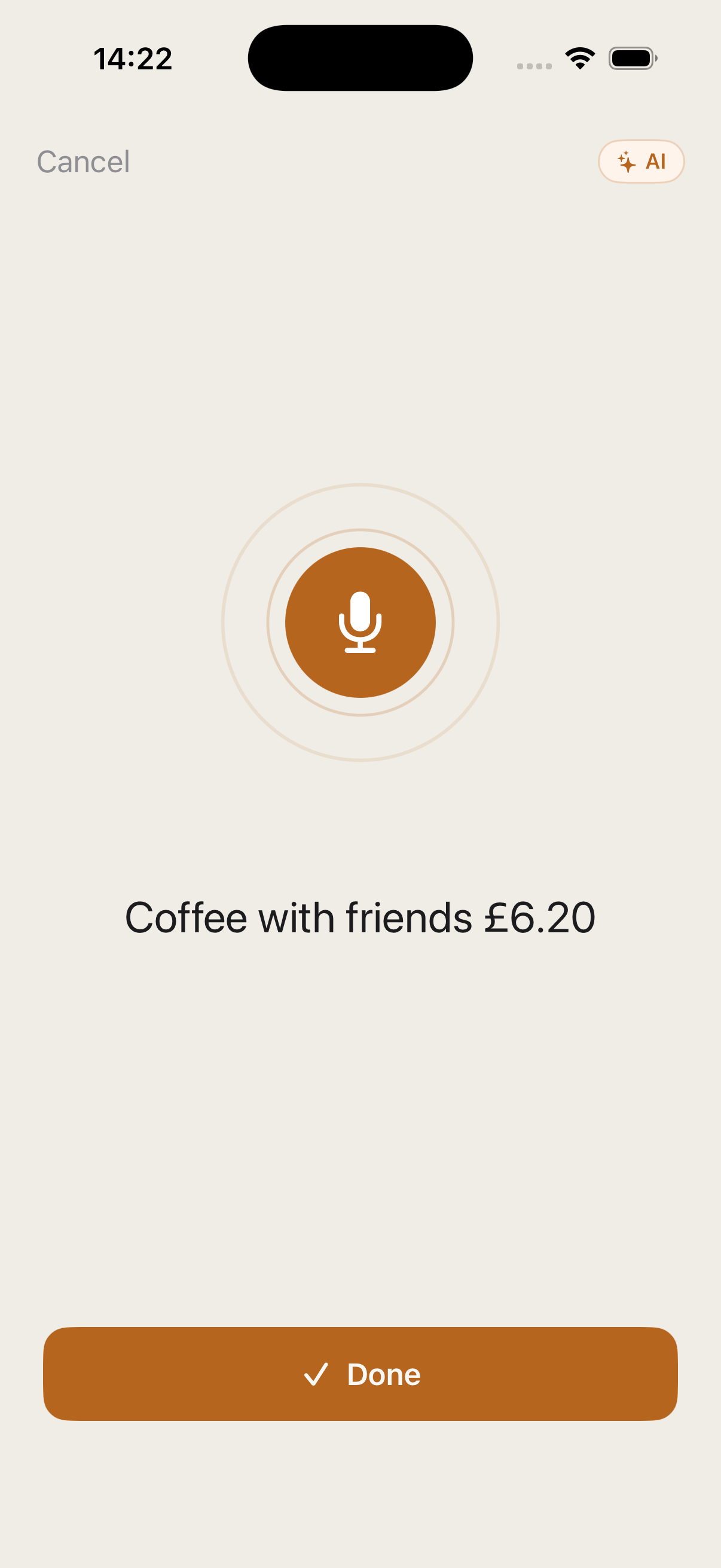 Logging spending by voice in the Coppr app